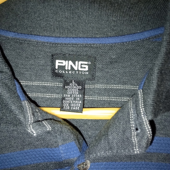 Ping Collection Blue /Black Striped Polo Golf Shirt Men's Lg. Mercerized Cotton - Picture 3 of 8